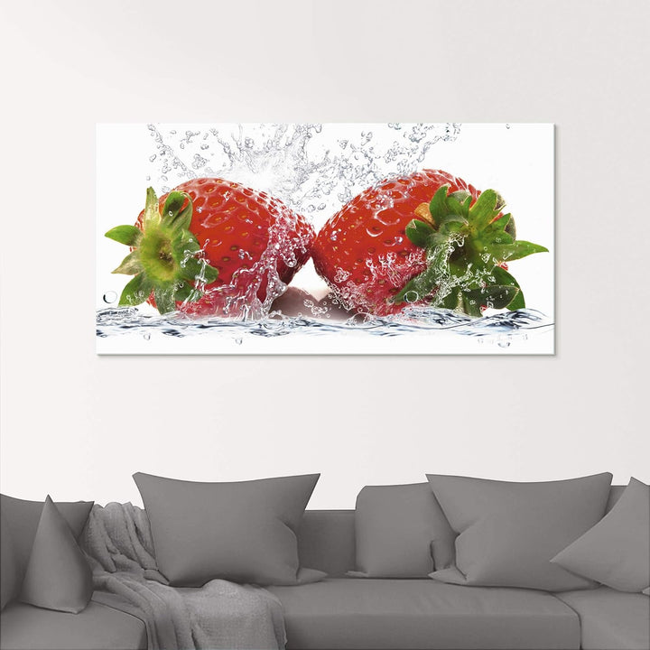 ARTland Glasbilder Wandbild Glas Bild einteilig 50x50 cm Quadratisch Früchte im Wasser Obst Erdbeere