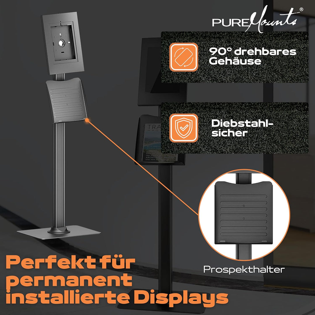 PureMounts® Tablet Halterung mit abschliessbarem Stahlgehäuse für iPad 5/6/7/8/9/ IPad Air 9.7"/ 10.