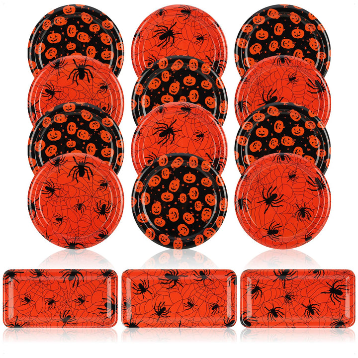 com-four® 15x Dekoteller Halloween - hochwertige, wiederverwendbare Kunststoffteller im Spinnen- und