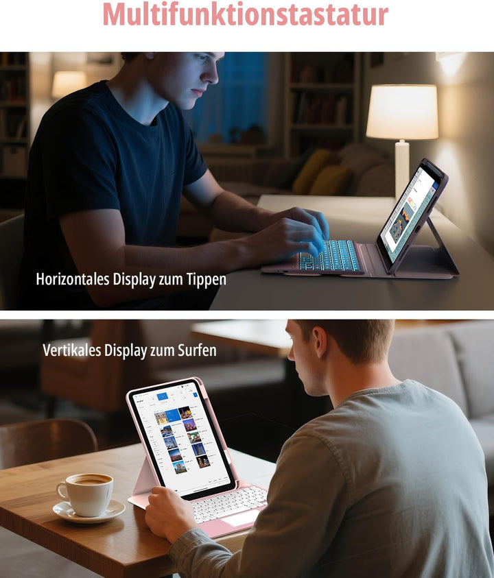CACOE Drehbare Hülle mit Tastatur für iPad (A16) 11/10 Generation (11/10.9 Zoll) 2025/2022 mit Touch