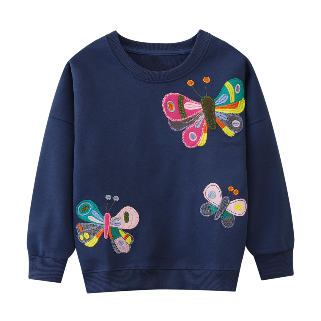 Sweatshirt für Mädchen Kinder Strickpullover mit Glitzer Pailletten Stickerei Langarmshirt Baumwolle