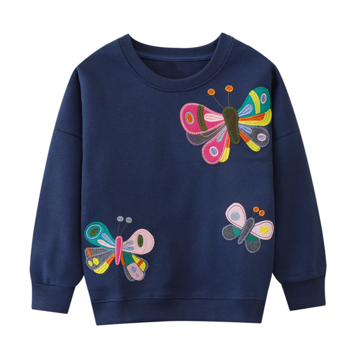 Sweatshirt für Mädchen Kinder Strickpullover mit Glitzer Pailletten Stickerei Langarmshirt Baumwolle