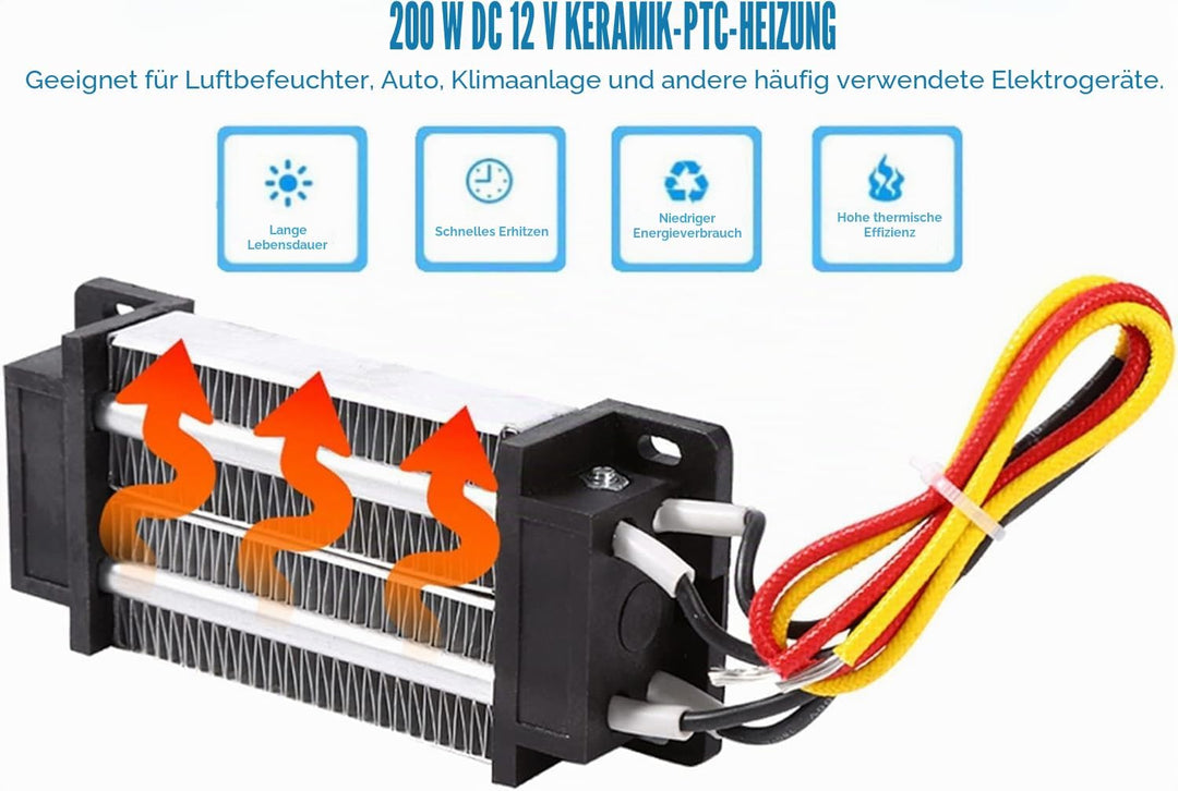 PTC-Heizelement, 200W DC 12V Isoliertes PTC-Keramik-Luftheizgerät, PTC-Heizung, Elektrisch isolierte