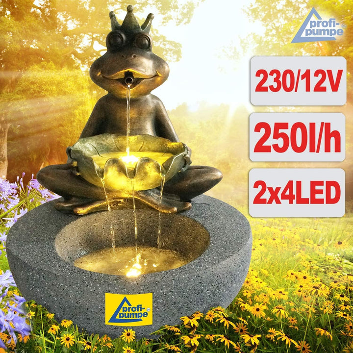 Gartenbrunnen Brunnen Zierbrunnen Zimmerbrunnen Springbrunnen Brunnen Frosch-Prinz mit LED-Licht 230