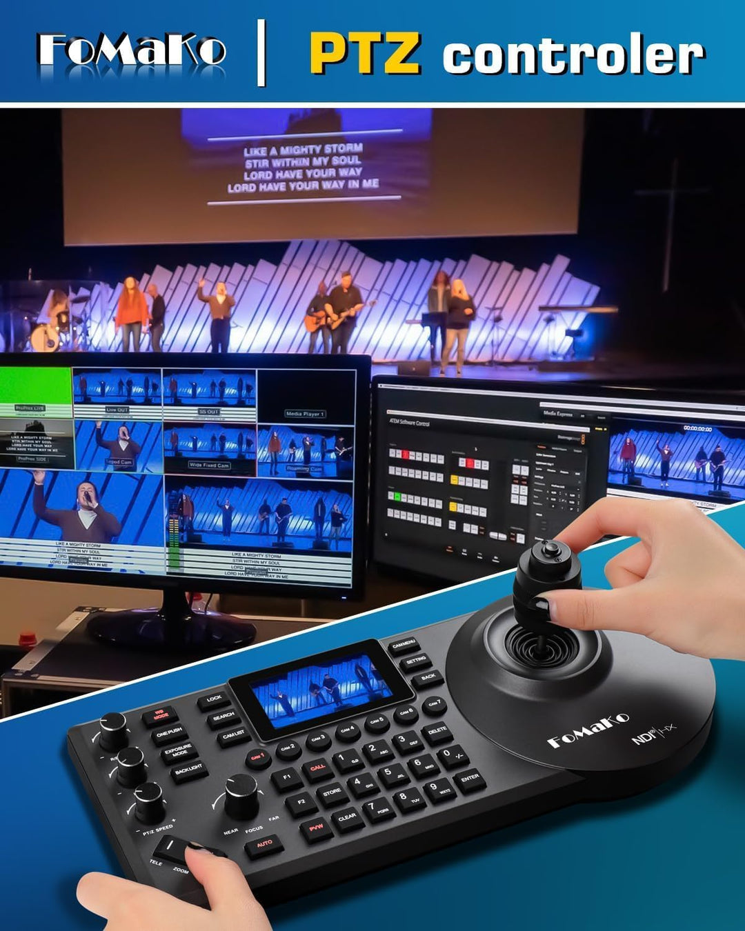 FoMaKo 4K NDI PTZ Set BK203, 4K 60fps NDI HX3 20x Optischer Zoom KI-Auto-Tracking, mit 3G-SDI/HDMI/U