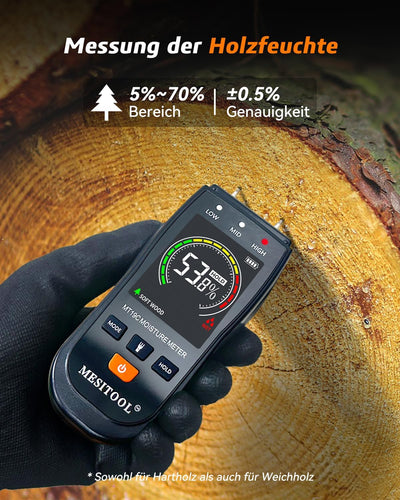 Feuchtigkeitsmessgerät MESITOOL Holzfeuchtemessgerät Pin-Typ Feuchtigkeitsmessgerät für wände Feucht