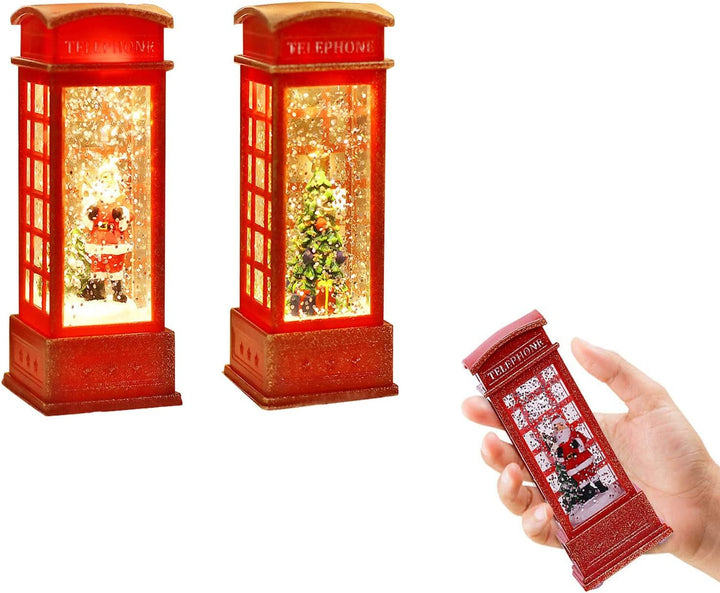 2 Stück Weihnachten Schneekugel Laterne LED Wasser Telefonzelle Weihnachtskugel Telefonkabine Orname