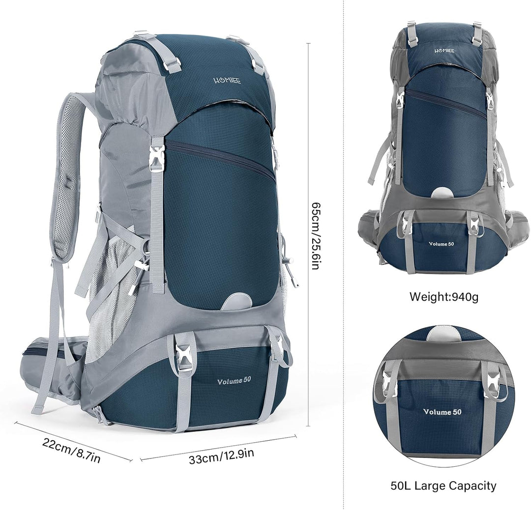 HOMIEE Wanderrucksack 50L, Herren Damen Wasserdichter Trekkingrucksack Reiserucksack Outdoor Wandern
