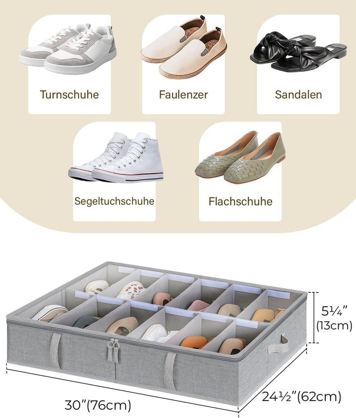 StorageWorks Unterbett Aufbewahrungsbox, Stoff Unter Schuhaufbewahrung mit transparentem Deckel, für
