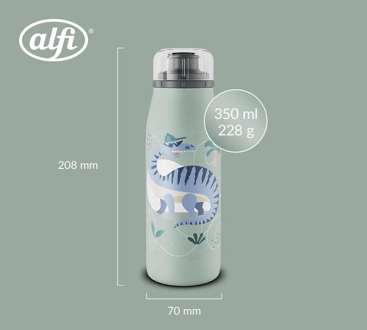 alfi KIDS ISO BOTTLE 350ml, grün mit Dinos, Isoliertrinkflasche Kinder Edelstahl, absolut dichter Dr