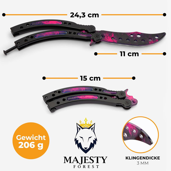 MAJESTY FOREST® Butterfly Trainer im CSGO-Stil – Edelstahl Balisong Trainer mit stumpfer Übungskling