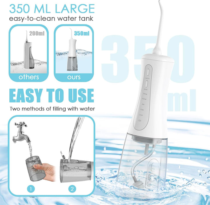 Munddusche Kabellos, Wasser-Bewässerungssatz mit 350ml Wassertank, Zahnbürste Elektrisch 5 Modi & 5