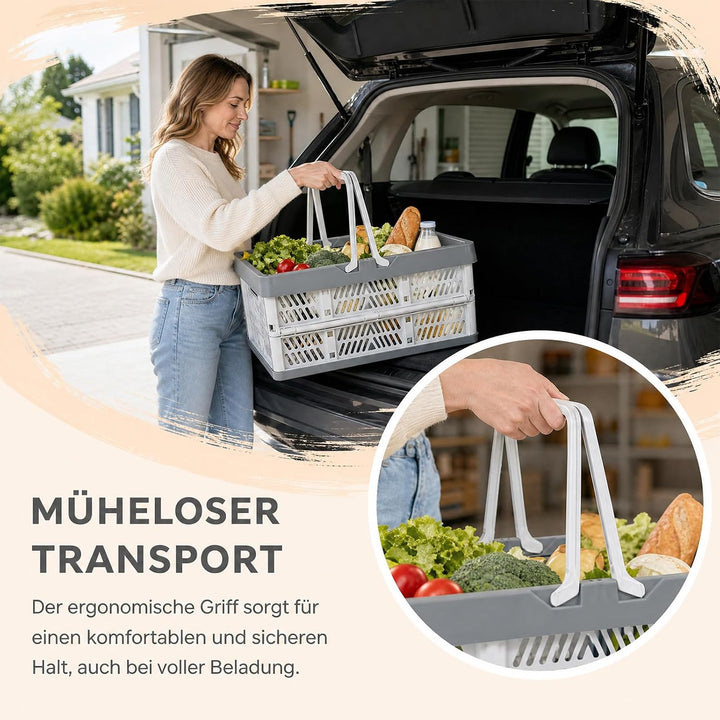 2 Stück kleine Klappboxen Klappkisten,faltbarer Klappkorb mit Henkel | kleiner, für Einkaufen Auto K