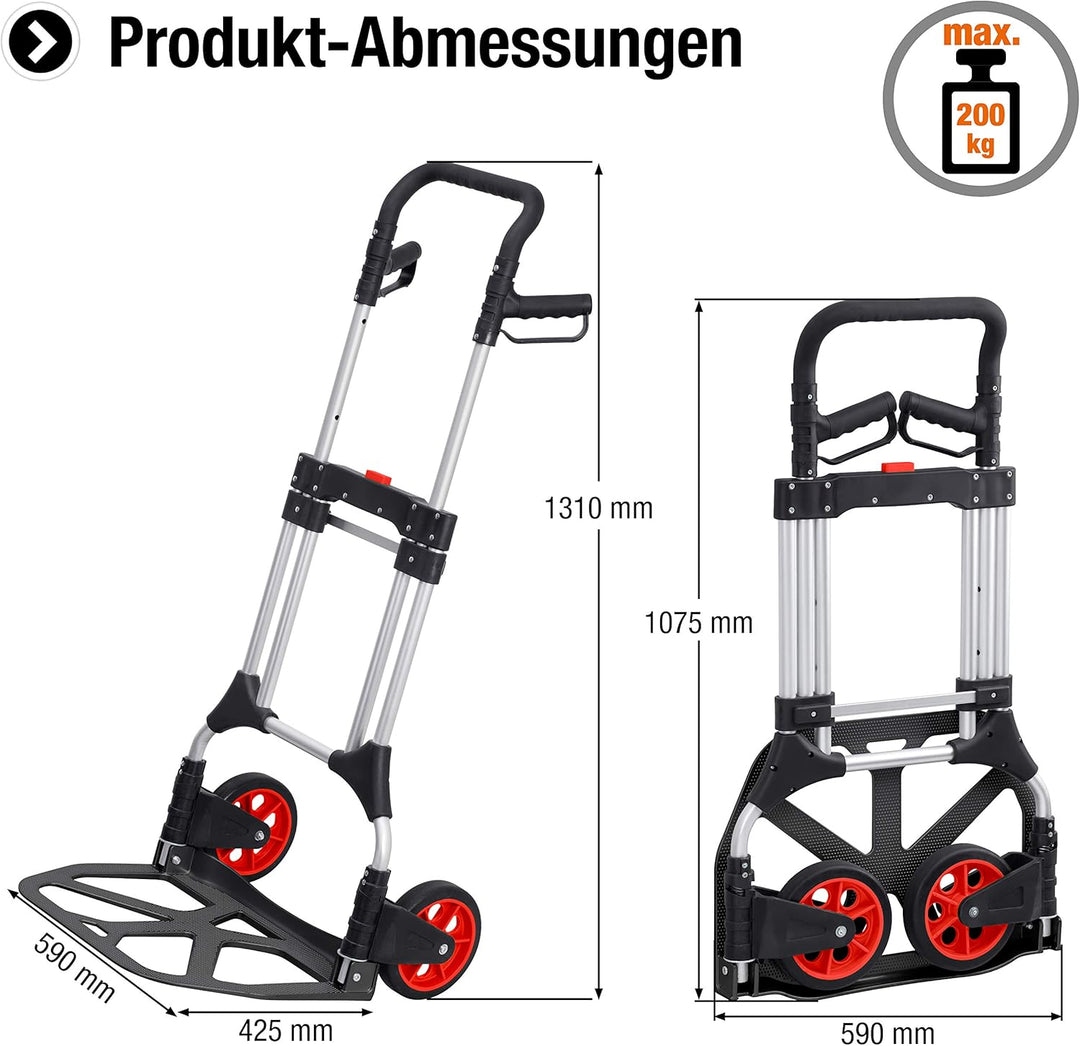 Meister Sackkarre - 200 kg Tragkraft - Klappbar inkl. Rädern - Dreifach höhenverstellbarer Griff - G