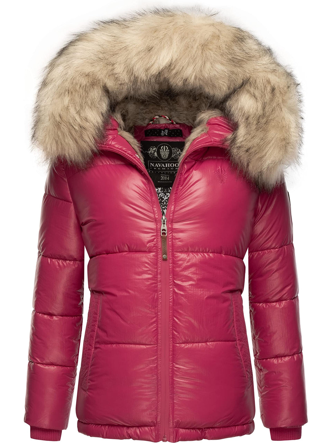 Navahoo Damen Winterjacke Steppjacke warm mit Kunstfellkapuze Tikunaa XS-XL XS Fuchsia, XS Fuchsia