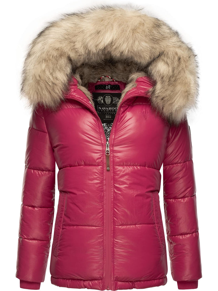 Navahoo Damen Winterjacke Steppjacke warm mit Kunstfellkapuze Tikunaa XS-XL XS Fuchsia, XS Fuchsia