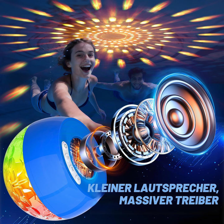 KingSom 2026 Pool Lautsprecher mit Oberlichter,Bluetooth Pool Lautsprecher IP68 wasserdicht Pool Mus