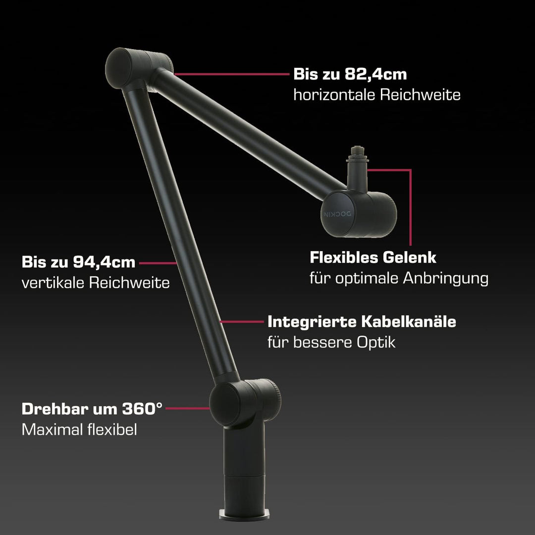 DOCKIN® MA600 Premium Mikrofon Arm [360° drehbar] - Kompatibel mit RØDE Mikrofone, Razer Mikrofone,