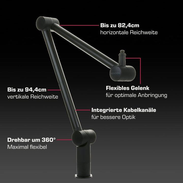 DOCKIN® MA600 Premium Mikrofon Arm [360° drehbar] - Kompatibel mit RØDE Mikrofone, Razer Mikrofone,