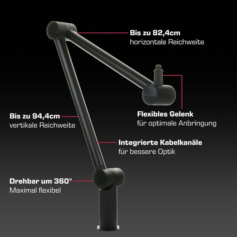 DOCKIN® MA600 Premium Mikrofon Arm [360° drehbar] - Kompatibel mit RØDE Mikrofone, Razer Mikrofone,