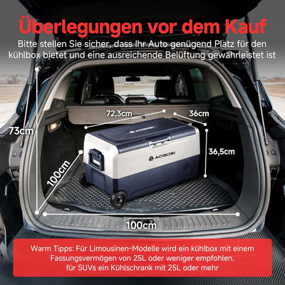 AAOBOSI Kompressor Kühlbox 36L, Kühlbox Auto Mit WiFi-APP-Steuerung, 12/24V und 100-240V Kühlbox Ele