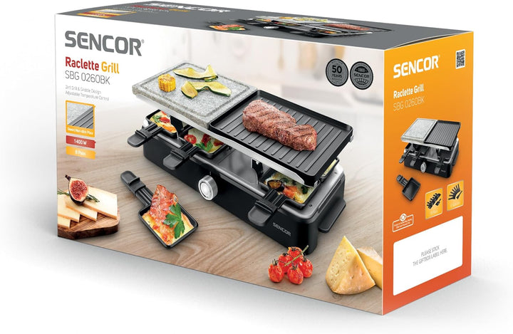 Sencor Raclette Multifunktionsgerät Leistungsstark, EasyClean, Professionell 1400W, Raclette 8 Perso