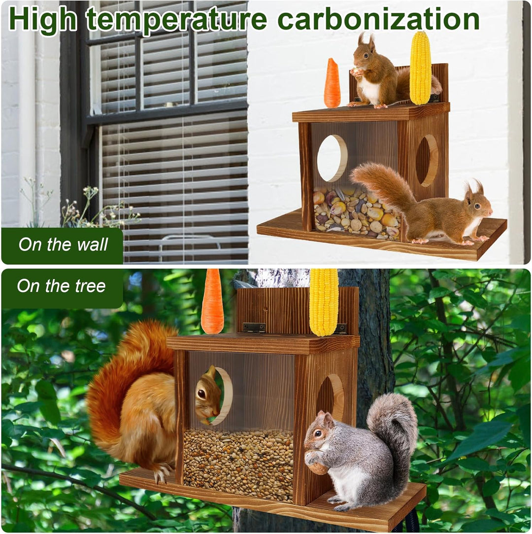 Futterhaus Eichhörnchen Wetterfest mit Quadratisches Transparentes Fenster Holz Stabiles Eichhörnche