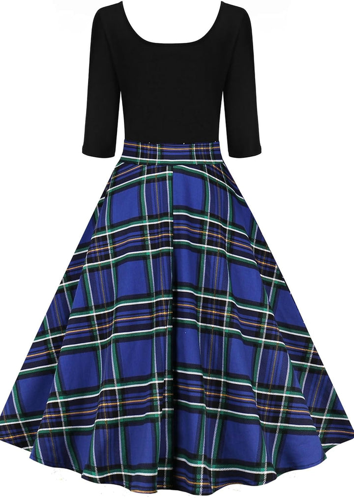 AXOE Damen A-Linie Kleid 60er Jahre Rockabilly 3/4 Ärmel F7b M, F7b M