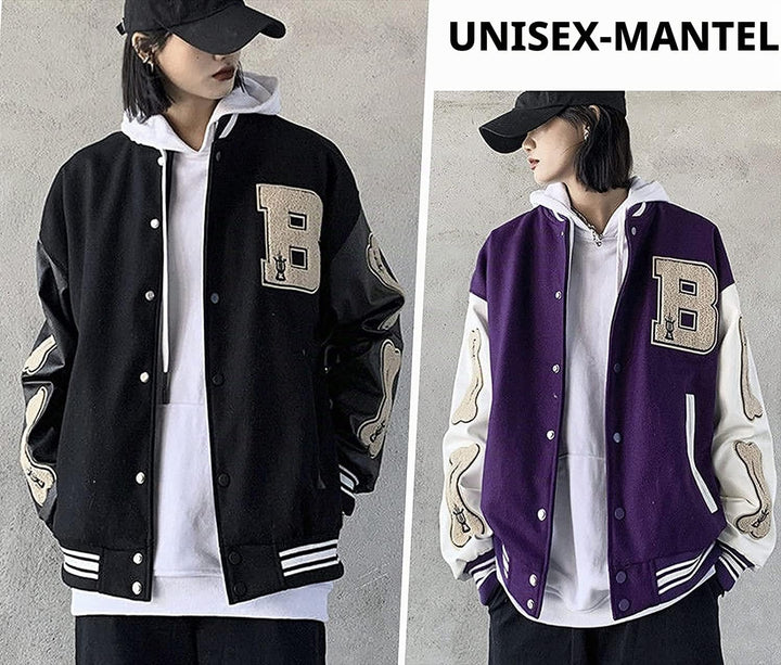 College Jacke Herren Oldschool Sportjacke Varsity Jacket Patchwork Collegiate Baseballjacke Stehkrag