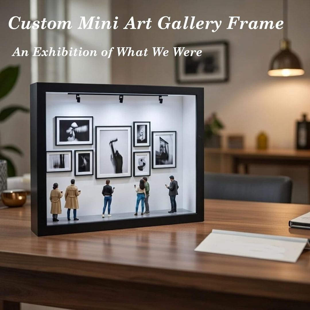 Pipihome DIY Mini Museum Bilderrahmen, Mini Figuren Menschen Museum Silhouette Box mit Golden Rahmen
