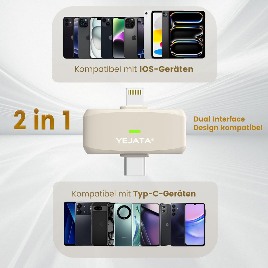 Dual-Interface-Funkmikrofon für iPhone und Android | 25 m Reichweite, 40-Stunden-Ladecase, DSP-Rausc