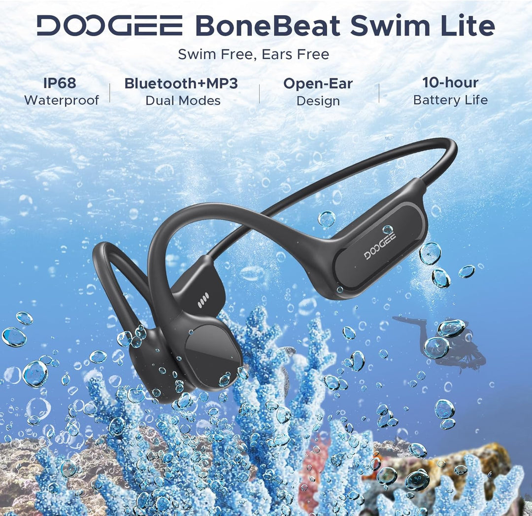 DOOGEE Knochenschall Kopfhörer, IP68 Kopfhörer Schwimmen, 10H Sport Lauf Drahtlos Bluetooth 5.4 Open
