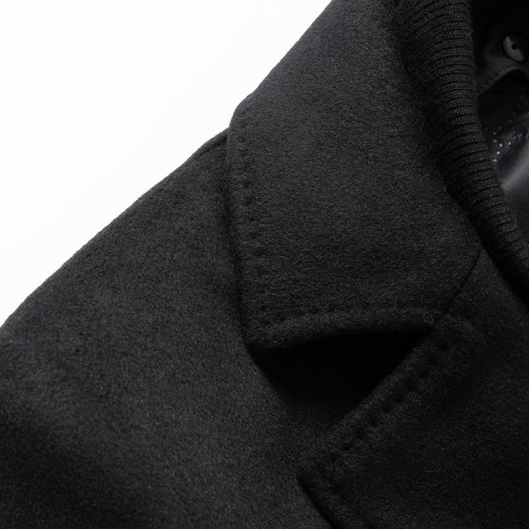 Sliktaa Herren Wollmantel dicker Trenchcoat mittlerer Länge Mantel Kerbe Kragen warmer Mantel Herren
