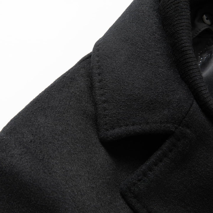 Sliktaa Herren Wollmantel dicker Trenchcoat mittlerer Länge Mantel Kerbe Kragen warmer Mantel Herren