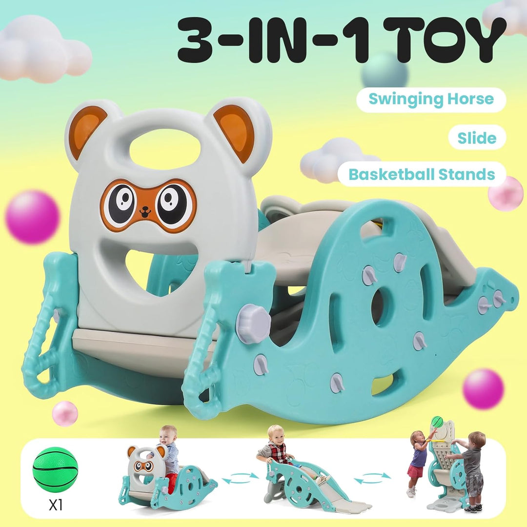 4-in-1 Kinder Wippe mit Rutsche & Basketballkorb – Multifunktions Spielzeug für Kinder 1-6 Jahre, In