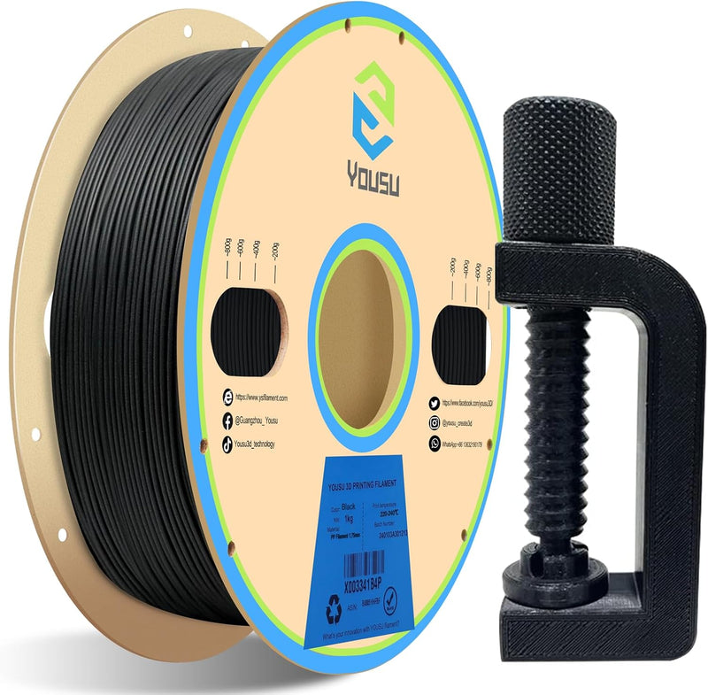 YOUSU Polypropylene PP Filament 1.75mm (± 0.03) for 3D Printer Included Build Sheet, Semi-Flexible U