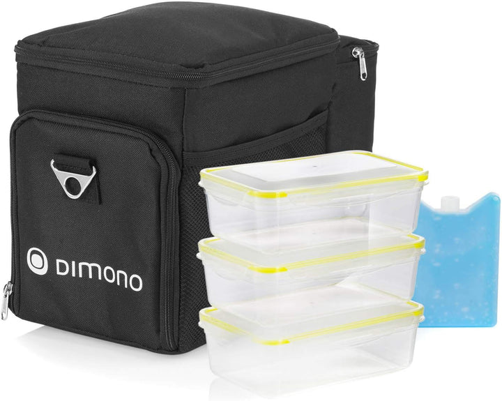 Dimono® Kühltasche 15L mit 3 Brotzeitdosen; Picknick-Tasche mit 3 Meal Prep Launchbox Dosen + Deckel