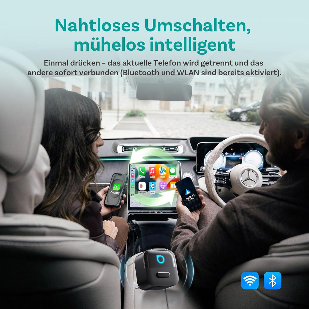 OTTOCAST (2026 Neu) 2-in-1 Wireless CarPlay & Android Auto Adapter, Mini Pico mit EIN-Knopf-Trennung