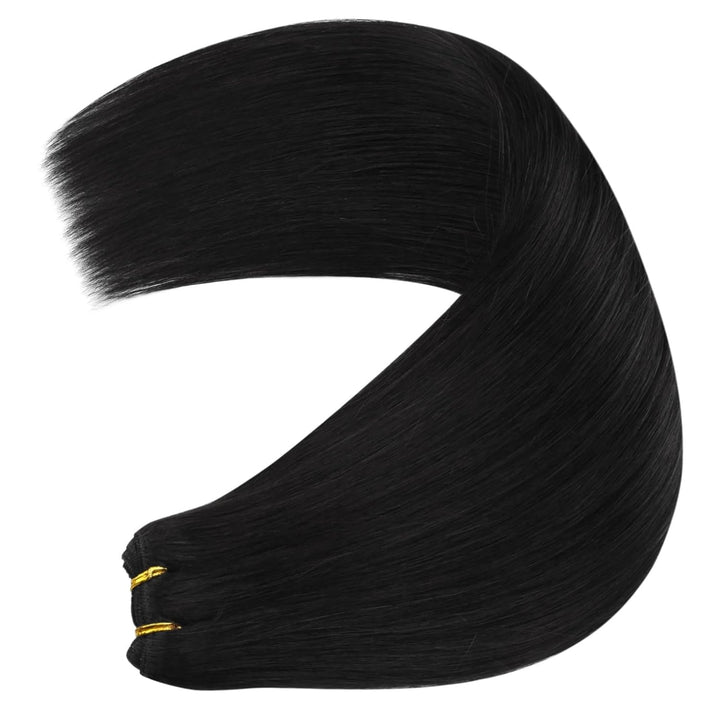 YoungSee Echthaar Tressen Schwarz 45cm Tressen Echthaar zum Einnahen Haartressen Echthaar Schwarz 10