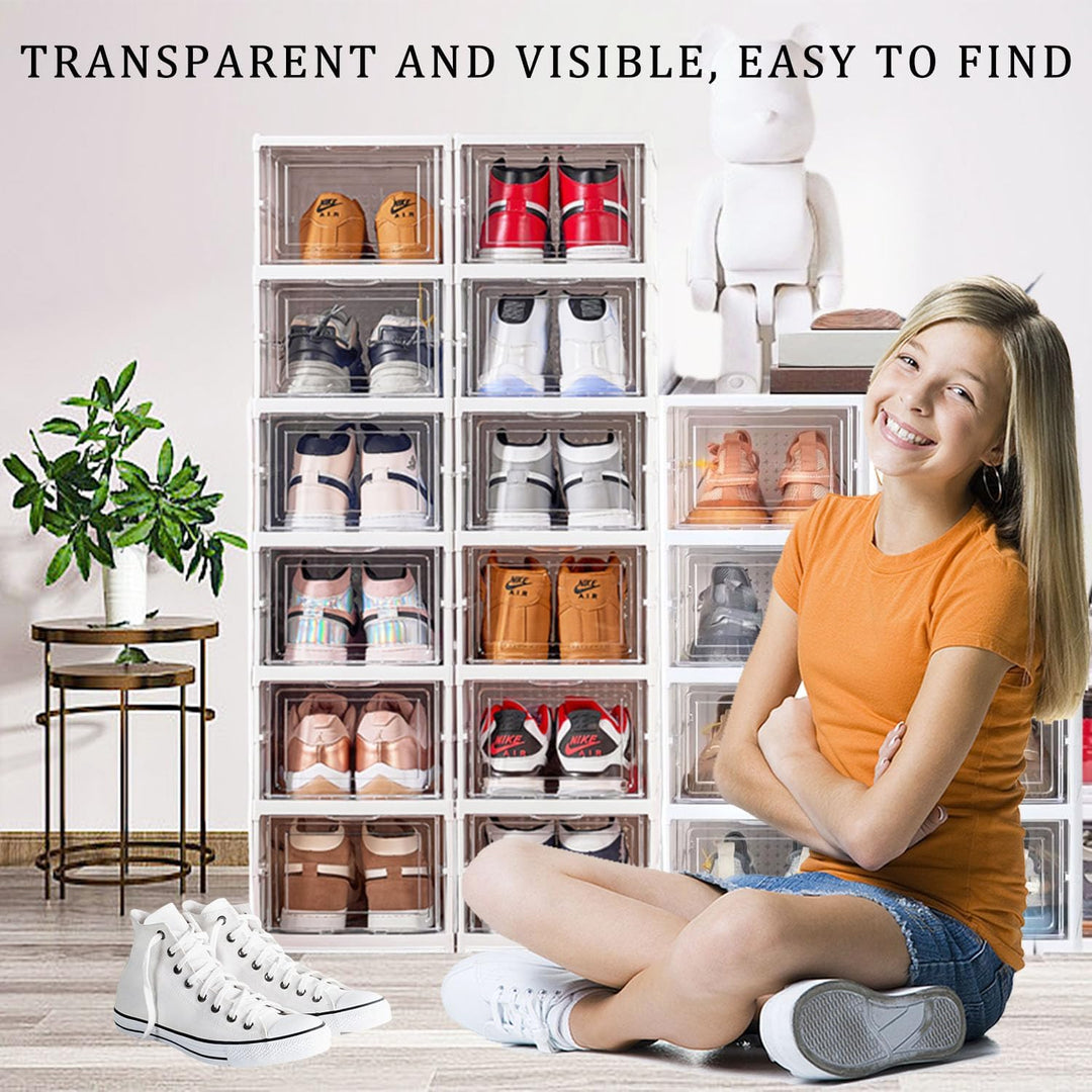 EMHTHME Schuhboxen Stapelbar Transparent mit Deckel, Schuhaufbewahrungsbox, Schuh-Organizer aus Kuns