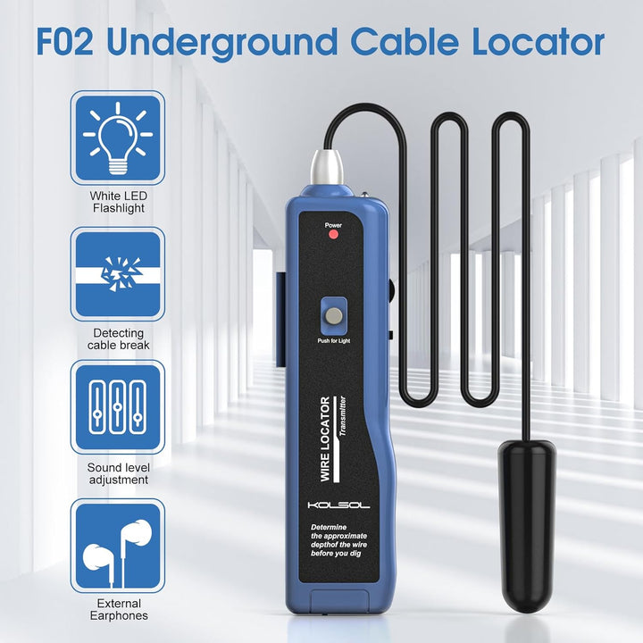 KOLSOL Unterirdischer Kabelsucher, Kabeltester F02 Pro zum Auffinden von Drähten und Steuerdrähten,