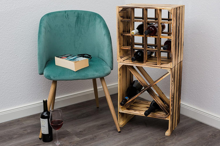 Geflammtes Weinregal für bis zu 16 Flaschen 40x40x27 cm Kistenkolli Altes Land Wein Regal | Flaschen