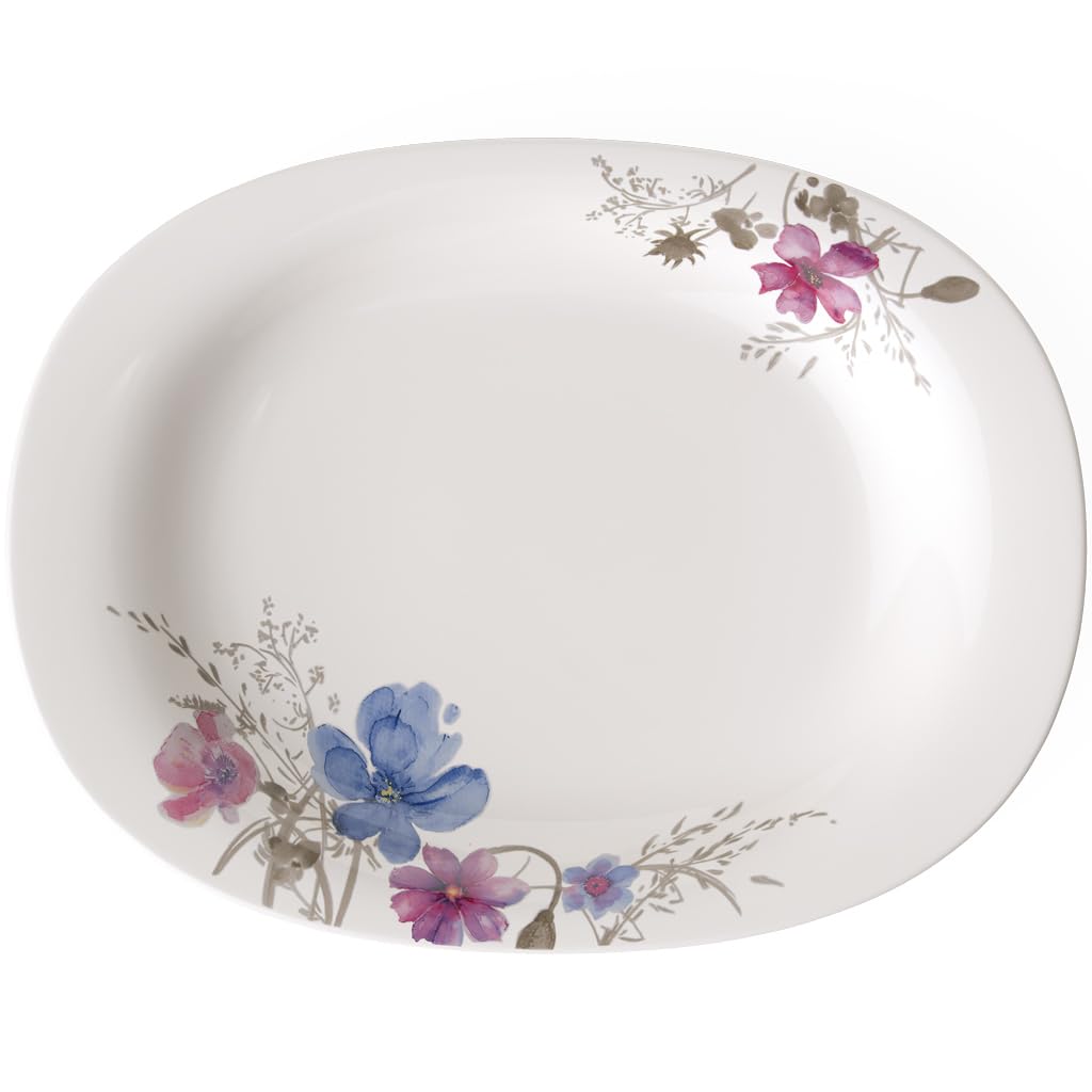 Villeroy und Boch Mariefleur Gris Basic Servierplatte, Premium Porzellan, Weiss/Bunt Servierplatte G