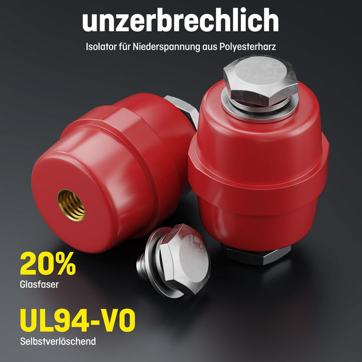 8PCS Isolatoren M10 rot 40x40mm Polyesterharz-Stiftisolator selbstverlöschender Sammelschienenhalter