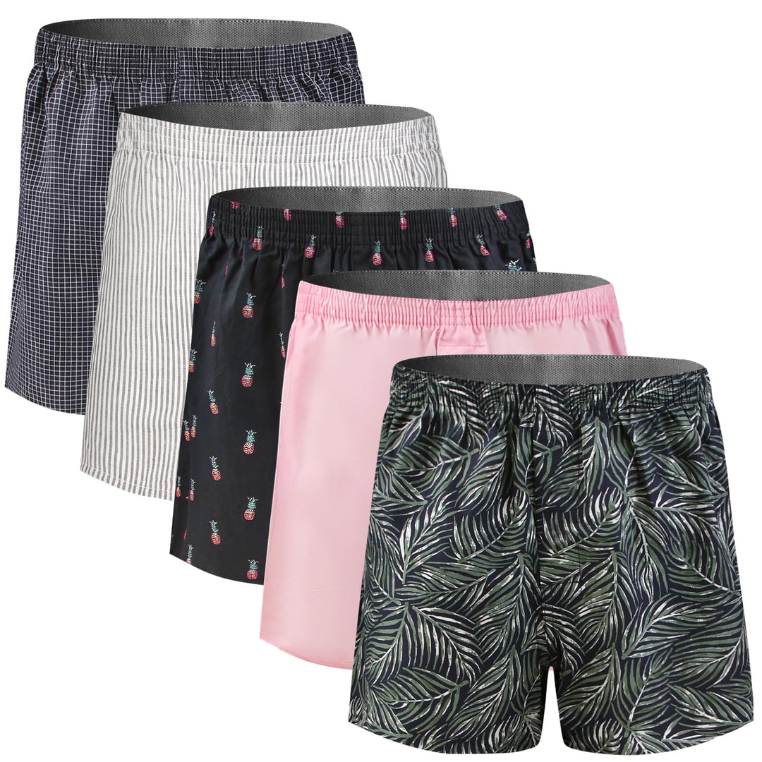 5Mayi Mens Boxers Shorts Multipack Woven Mens Underwear Pack Cotton Plaid Men's Boxers S A: Rosa 5er