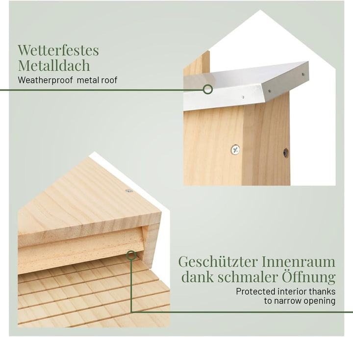 WILDLIFE HOME Grosser Schwerer Fledermauskasten nach NABU - verschraubt aus Massivholz &amp; 100% wetter