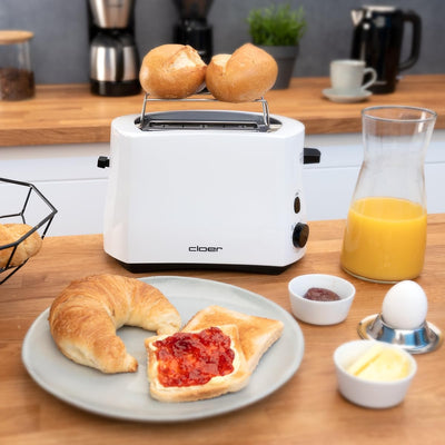 Cloer 331 Cool-Wall-Toaster, 825 W, für 2 Toastscheiben, integrierter Brötchenaufsatz, Krümelschubla