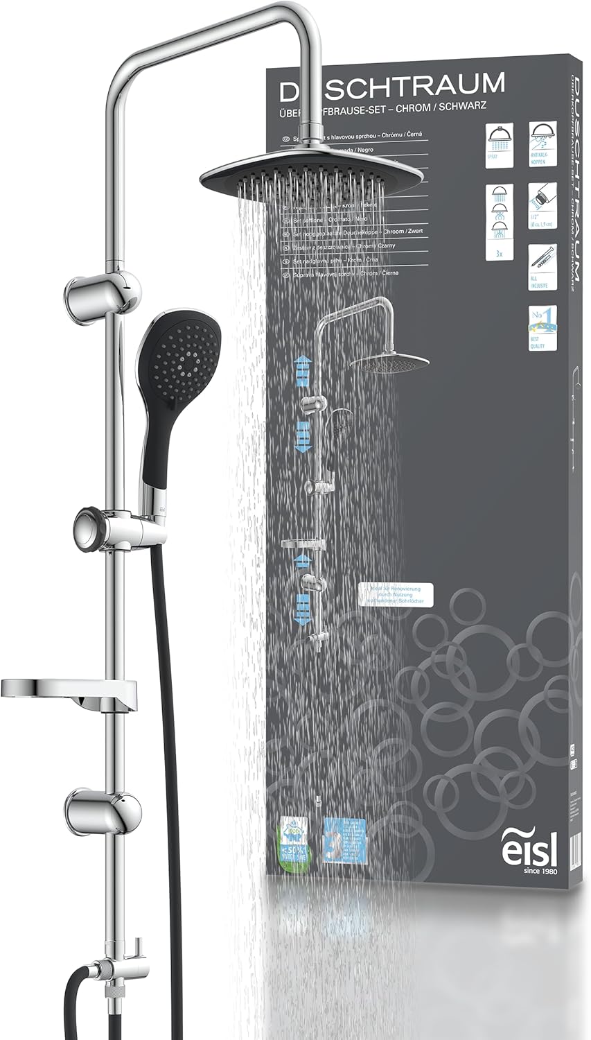 EISL Duschset DUSCHTRAUM Duschsäule mit Regendusche 200 x 200 mm und Handbrause, Regendusche mit Wan