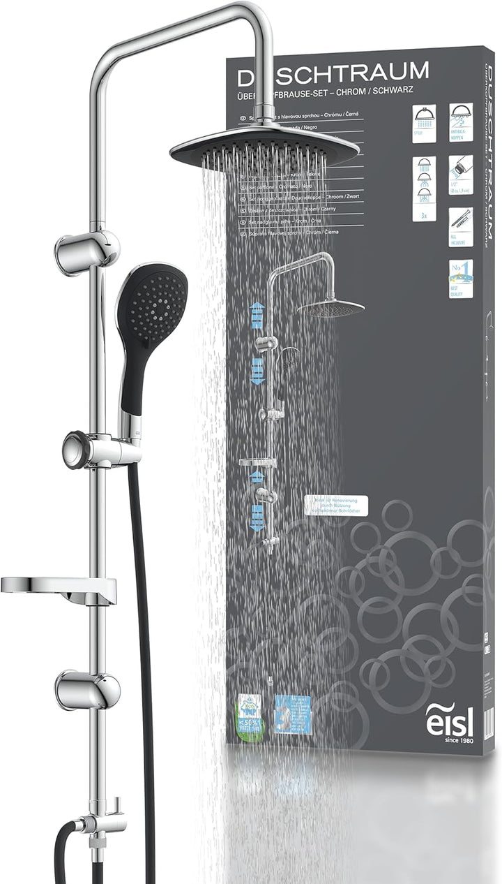 EISL Duschset DUSCHTRAUM Duschsäule mit Regendusche 200 x 200 mm und Handbrause, Regendusche mit Wan