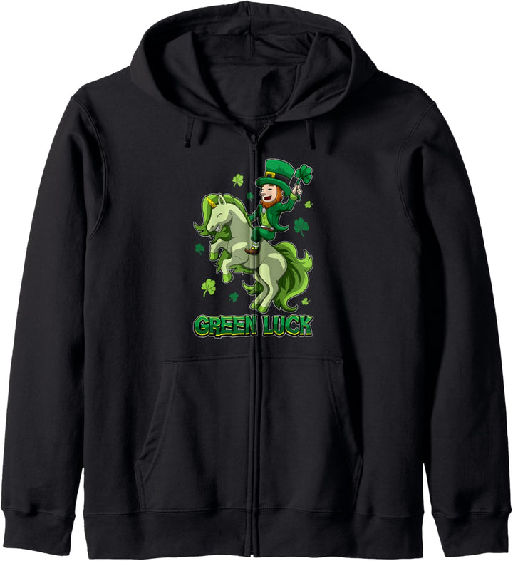 Grüner Glücksbringer - Irischer Kobold reitet ein Einhorn Kapuzenjacke